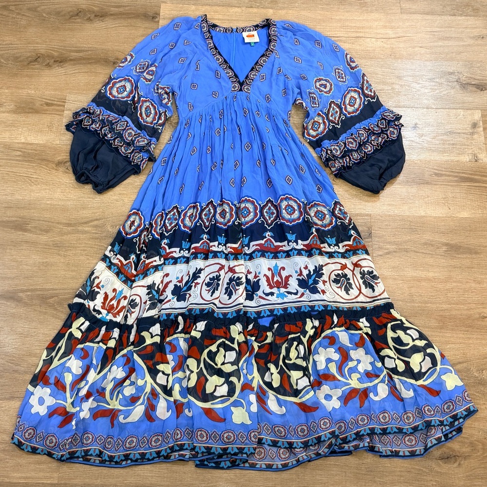 FARM Rio Anika Tiles Long Sleeve Blue Maxi Dress - Picture 6 of 16